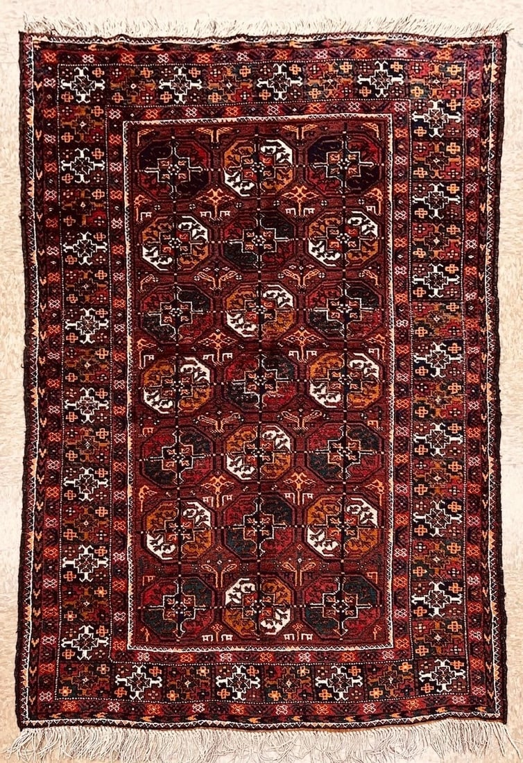 Antique Persian Balouch Hand Knotted Tribal Maroon Wool Oriental Area Rug 4'1" x 6'7" - 15