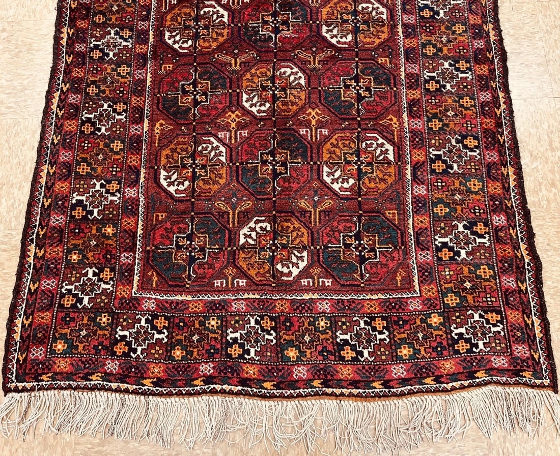 Antique Persian Balouch Hand Knotted Tribal Maroon Wool Oriental Area Rug 4'1" x 6'7" - 3