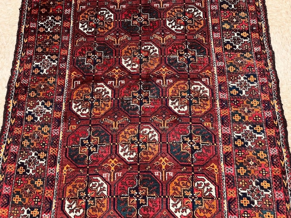 Antique Persian Balouch Hand Knotted Tribal Maroon Wool Oriental Area Rug 4'1" x 6'7" - 4