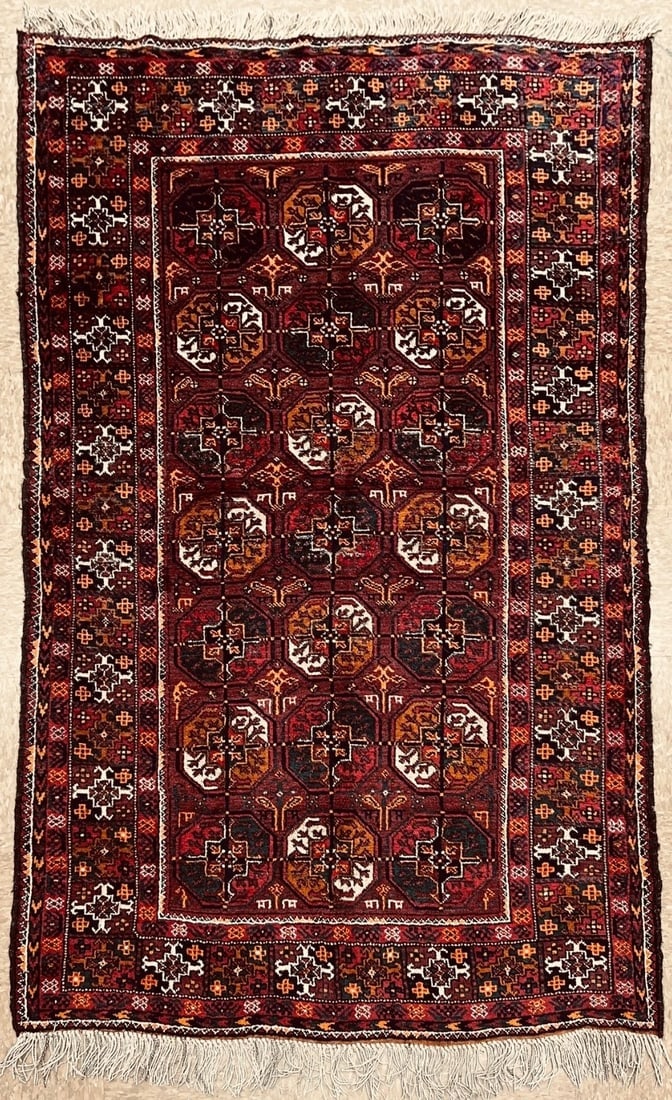 Antique Persian Balouch Hand Knotted Tribal Maroon Wool Oriental Area Rug 4'1" x 6'7" - 5