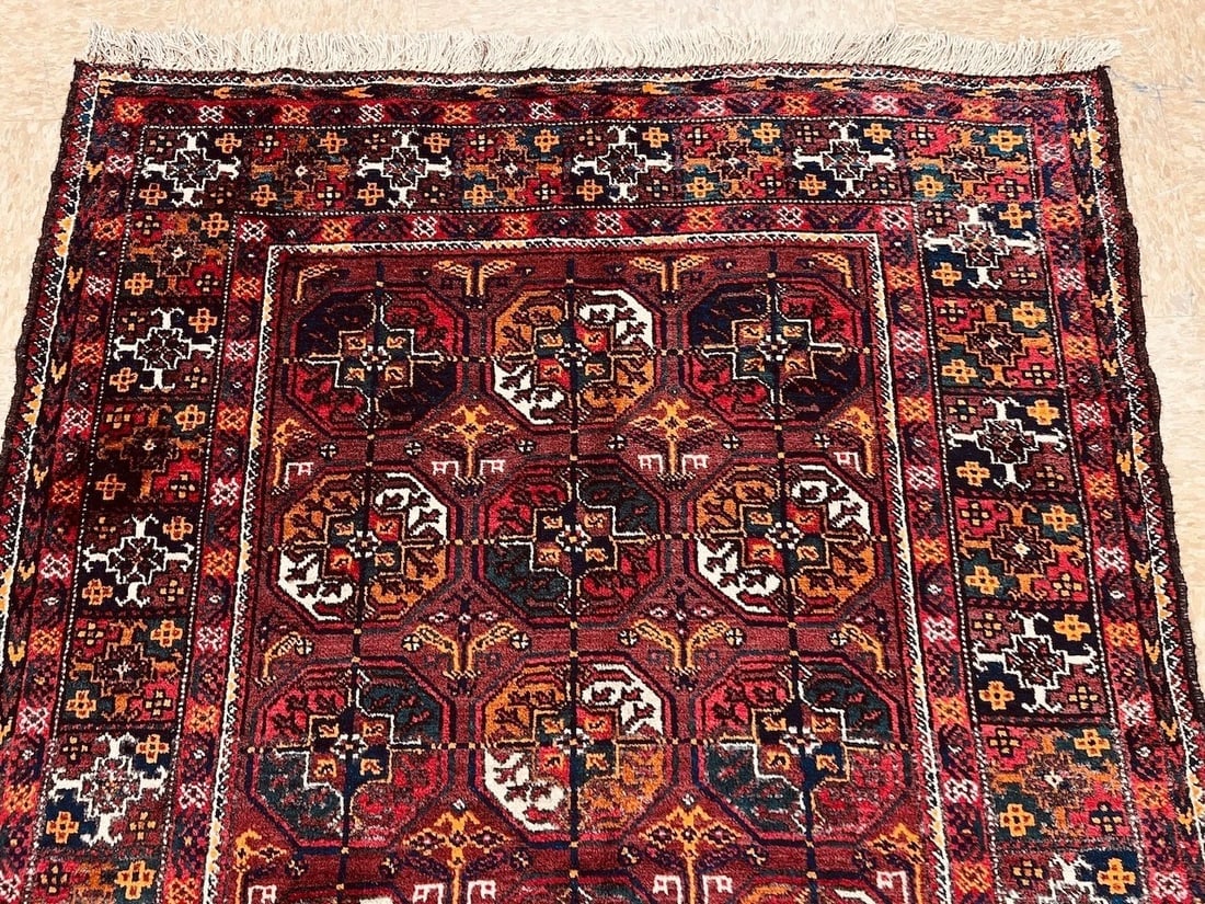 Antique Persian Balouch Hand Knotted Tribal Maroon Wool Oriental Area Rug 4'1" x 6'7" - 6