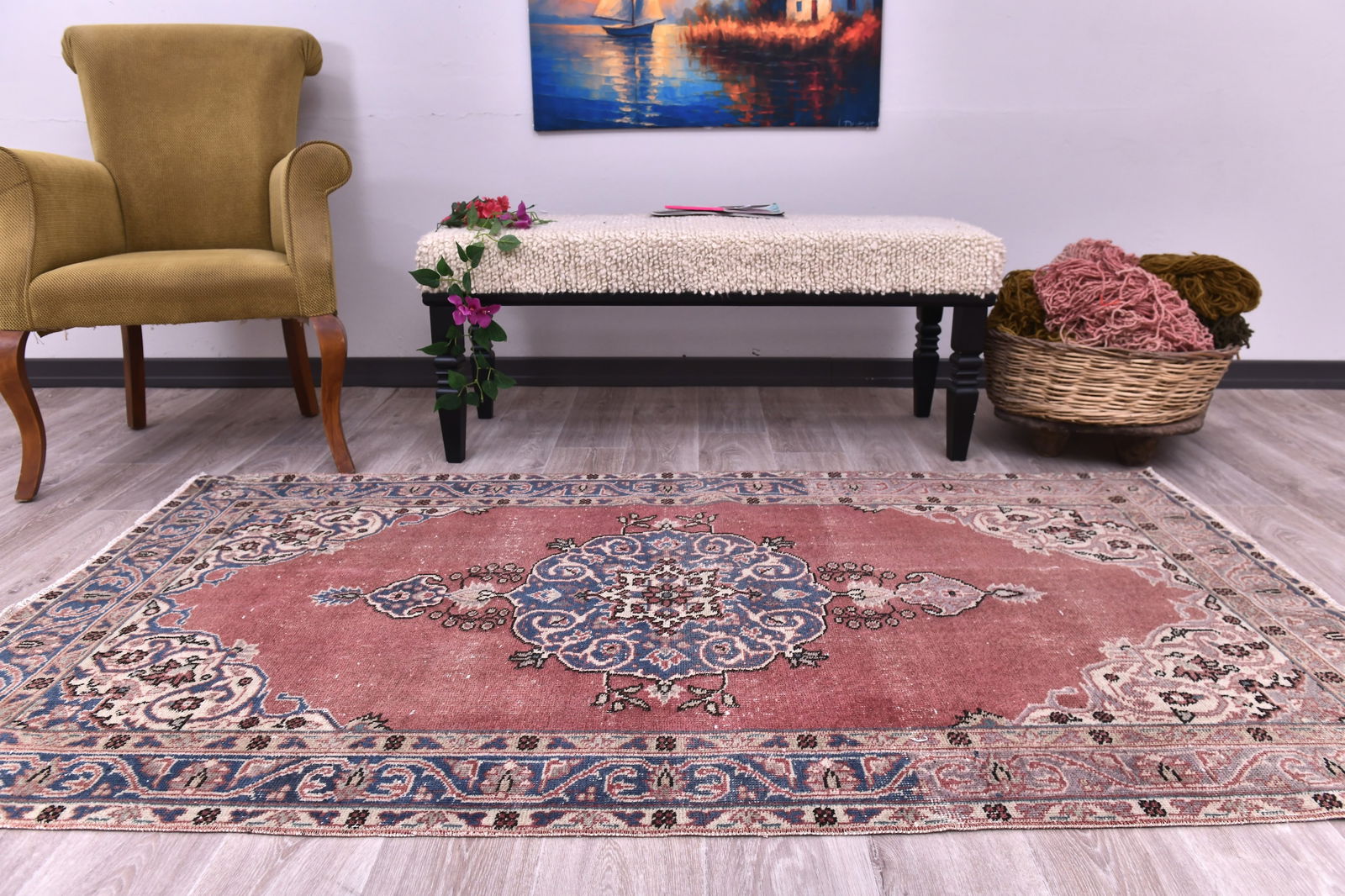 3'10'' x 6'7'' Handmade Vintage Wool Rug - 244429