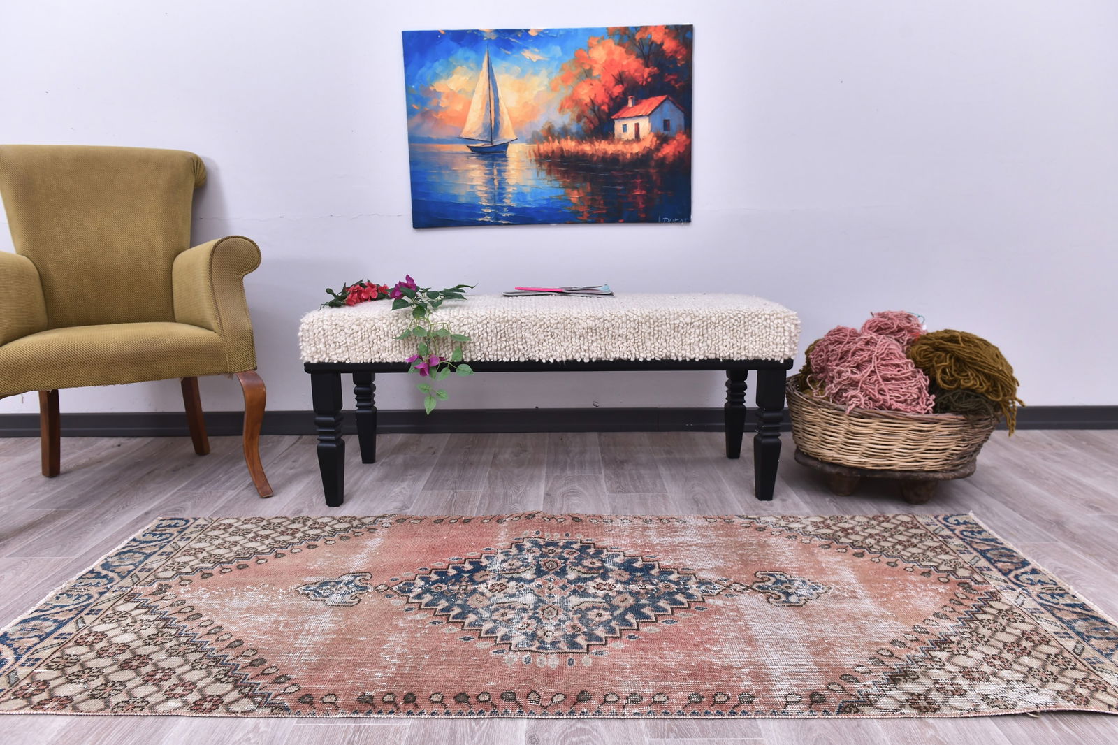 2'7'' x 6'5'' Handmade Vintage Wool Rug - 244411