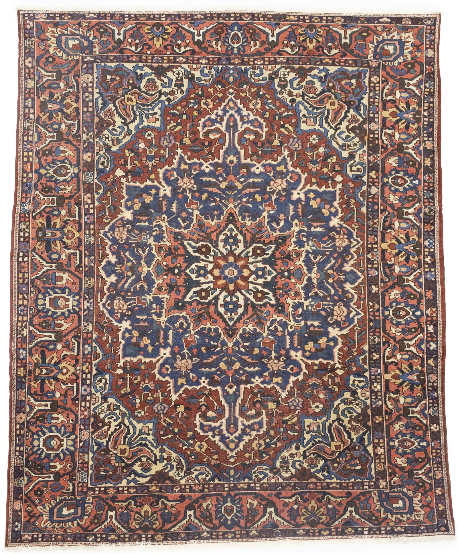 Semi Antique Rusty Brown Floral 10X13 Bakhtiari Persian Rug: Title: Semi Antique Rusty Brown Floral 10X13 Bakhtiari Persian Rug Description:Handmade semi antique 10X13 rusty brown Persian rug made with natural dyes (fine wool pile and cotton foundation), superi