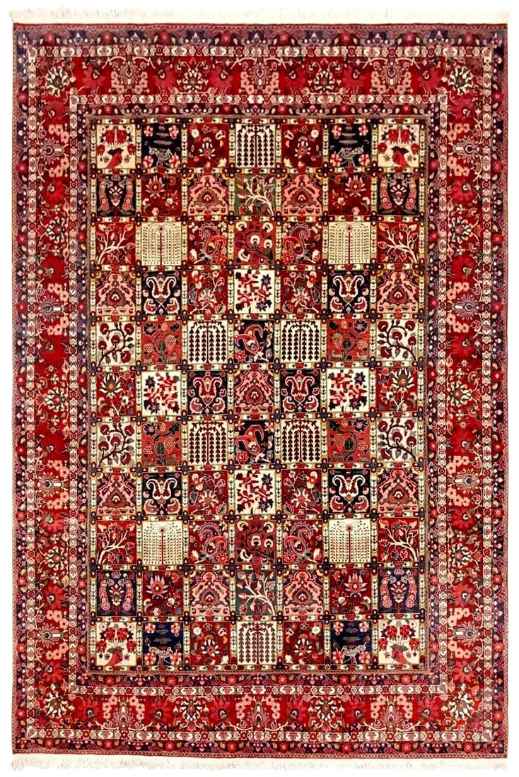 Hand-Knotted Semi-Antique Persian Bakhtiari Wool Tribal Garden Oriental Rug 8'9" x 12'1"