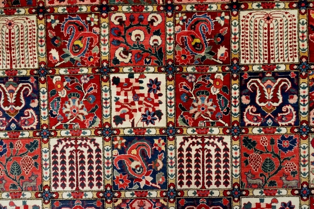 Hand-Knotted Semi-Antique Persian Bakhtiari Wool Tribal Garden Oriental Rug 8'9" x 12'1" - 6