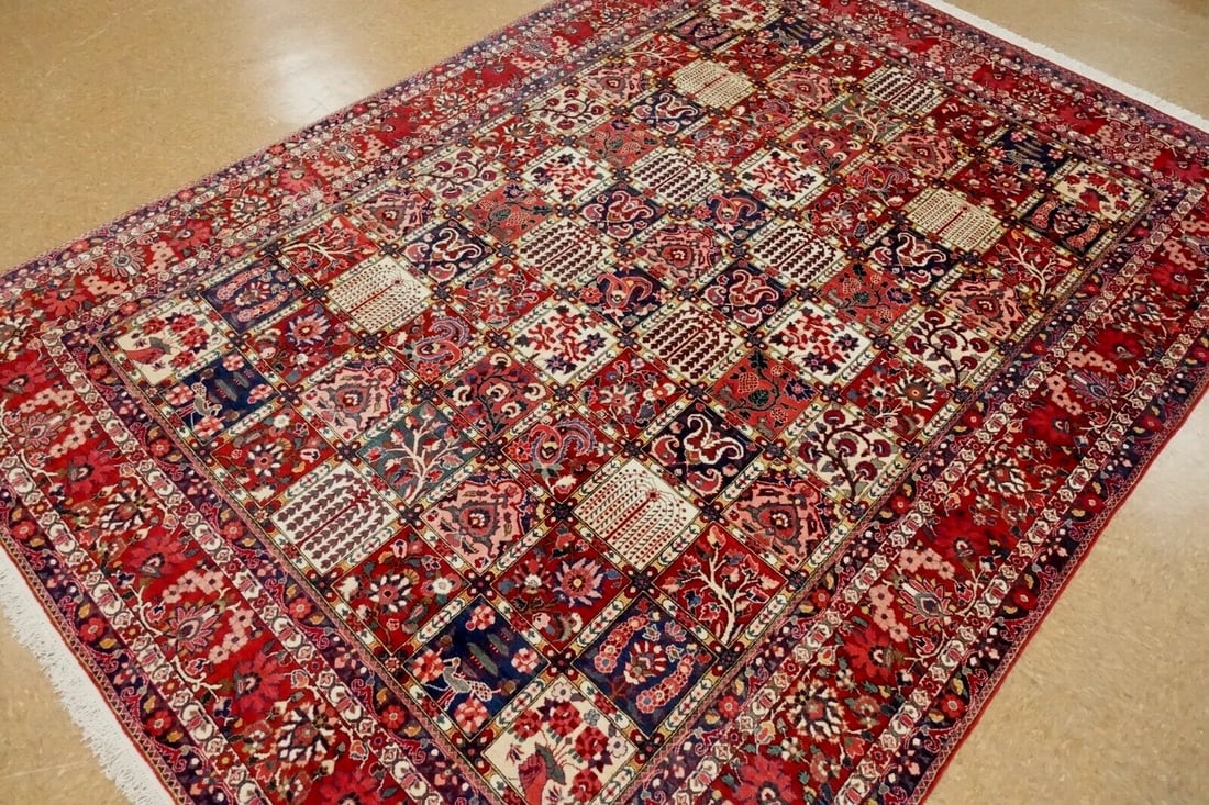 Hand-Knotted Semi-Antique Persian Bakhtiari Wool Tribal Garden Oriental Rug 8'9" x 12'1" - 9