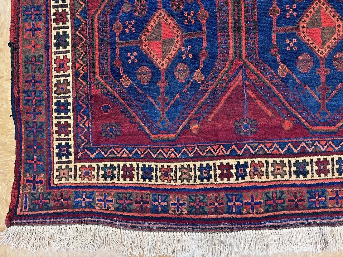 Hand-Knotted Antique Persian Afshar Maroon Wool Tribal Oriental Area Rug 4'2" x 6'5" - 10