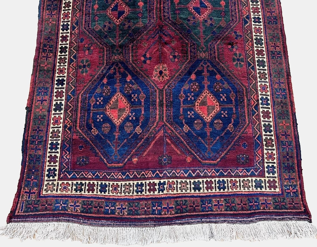 Hand-Knotted Antique Persian Afshar Maroon Wool Tribal Oriental Area Rug 4'2" x 6'5" - 2