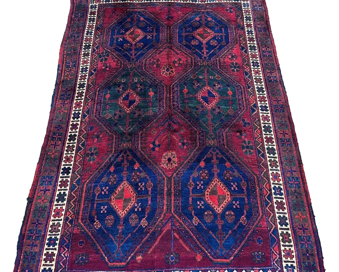 Hand-Knotted Antique Persian Afshar Maroon Wool Tribal Oriental Area Rug 4'2" x 6'5" - 3