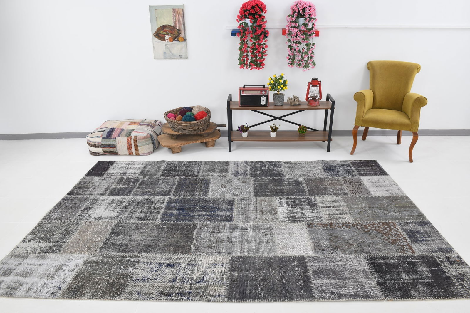 6'7'' x 10'1'' Handmade Vintage Wool Patchwork Rug - 314 - 5