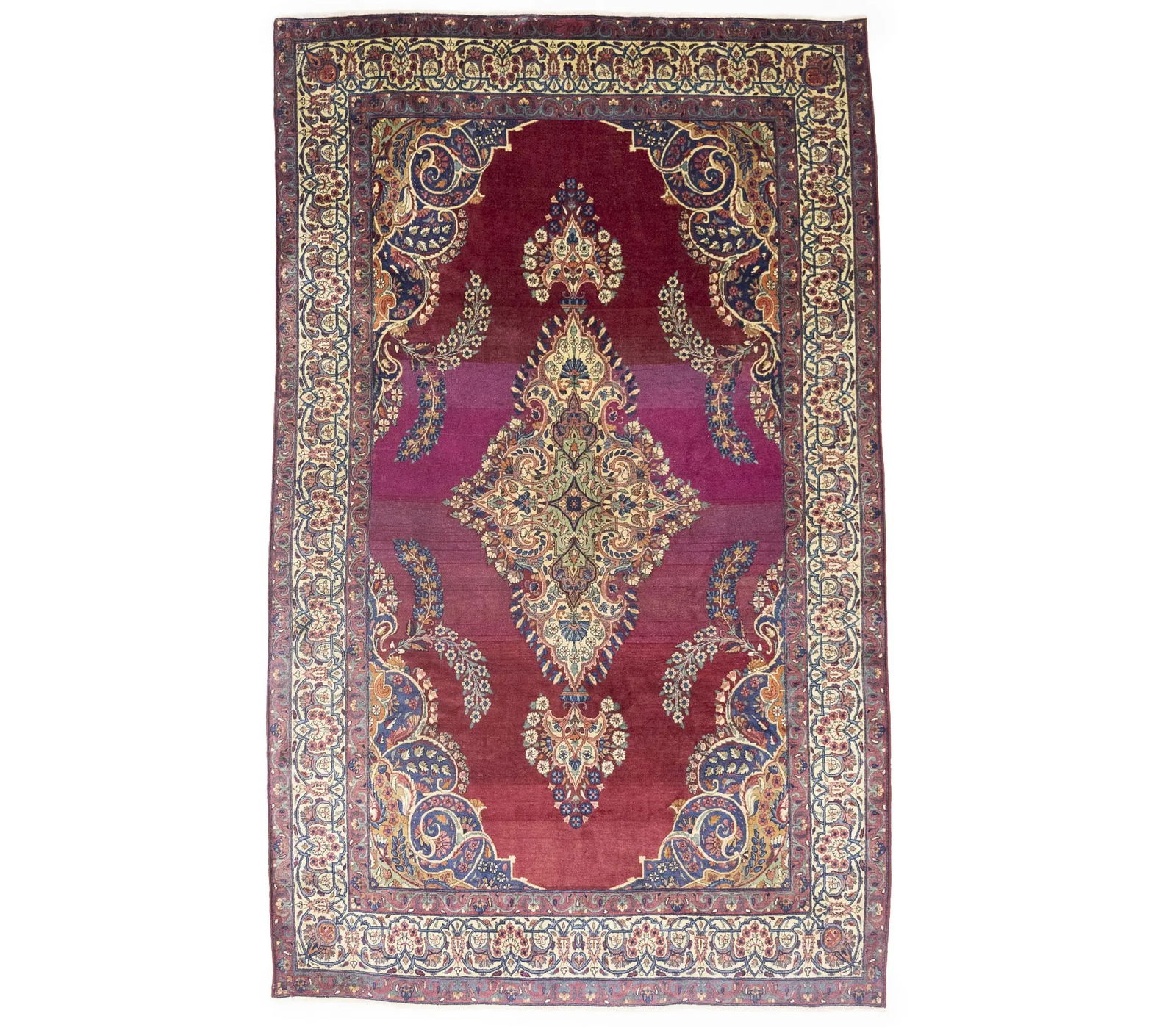 Semi Antique Maroon Red Floral 7X11 Yazd Persian Rug: Title: Semi Antique Maroon Red Floral 7X11 Yazd Persian Rug Description:Handmade semi antique 7X11 maroon red Persian rug made with natural dyes (fine wool pile and cotton foundation), superior knot c