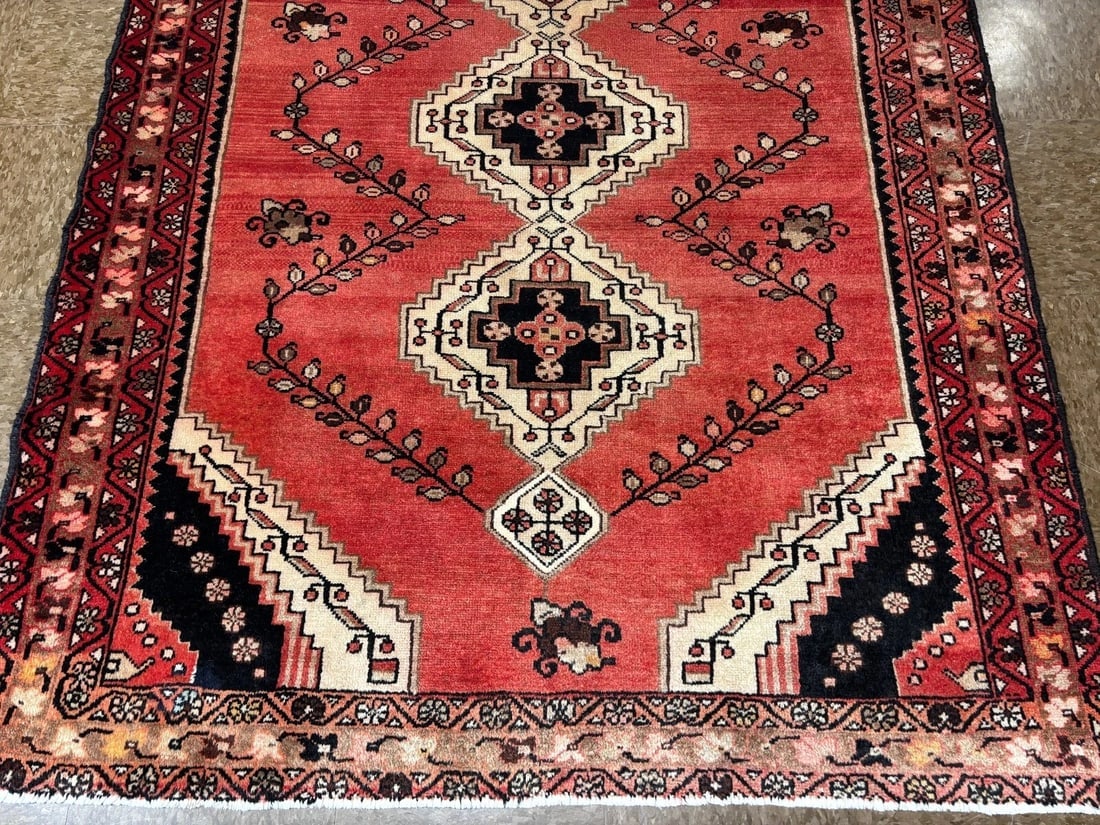 Hand Knotted Persian Saveh Red Geometric Wool Vintage Oriental Area Rug 4'7" x 6'6" - 2