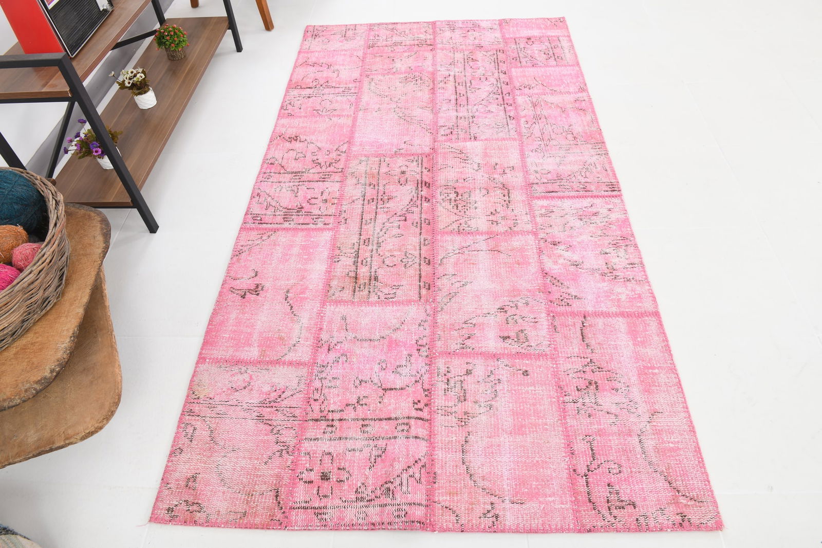 4'0'' x 7'4'' Handmade Vintage Wool Patchwork Rug - 639 - 5