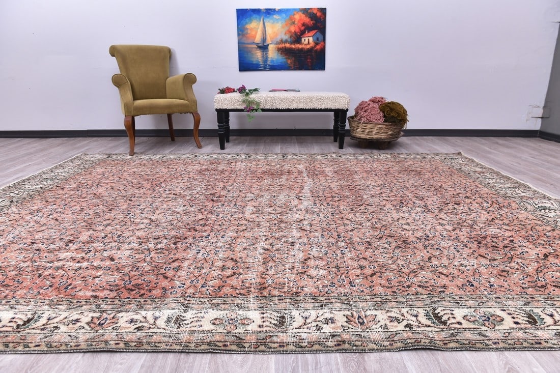 8'0'' x 10'10'' Handmade Vintage Wool Rug - 244400: Title: 8'0'' x 10'10'' Handmade Vintage Wool Rug - 244400 Description:8'0'' x 10'10'' Handmade Vintage Wool Rug - 244400 Origin:Turkiye Date/Period:1960-90 Materials:Wool,Cotton Dimension:8'0''x10'10'