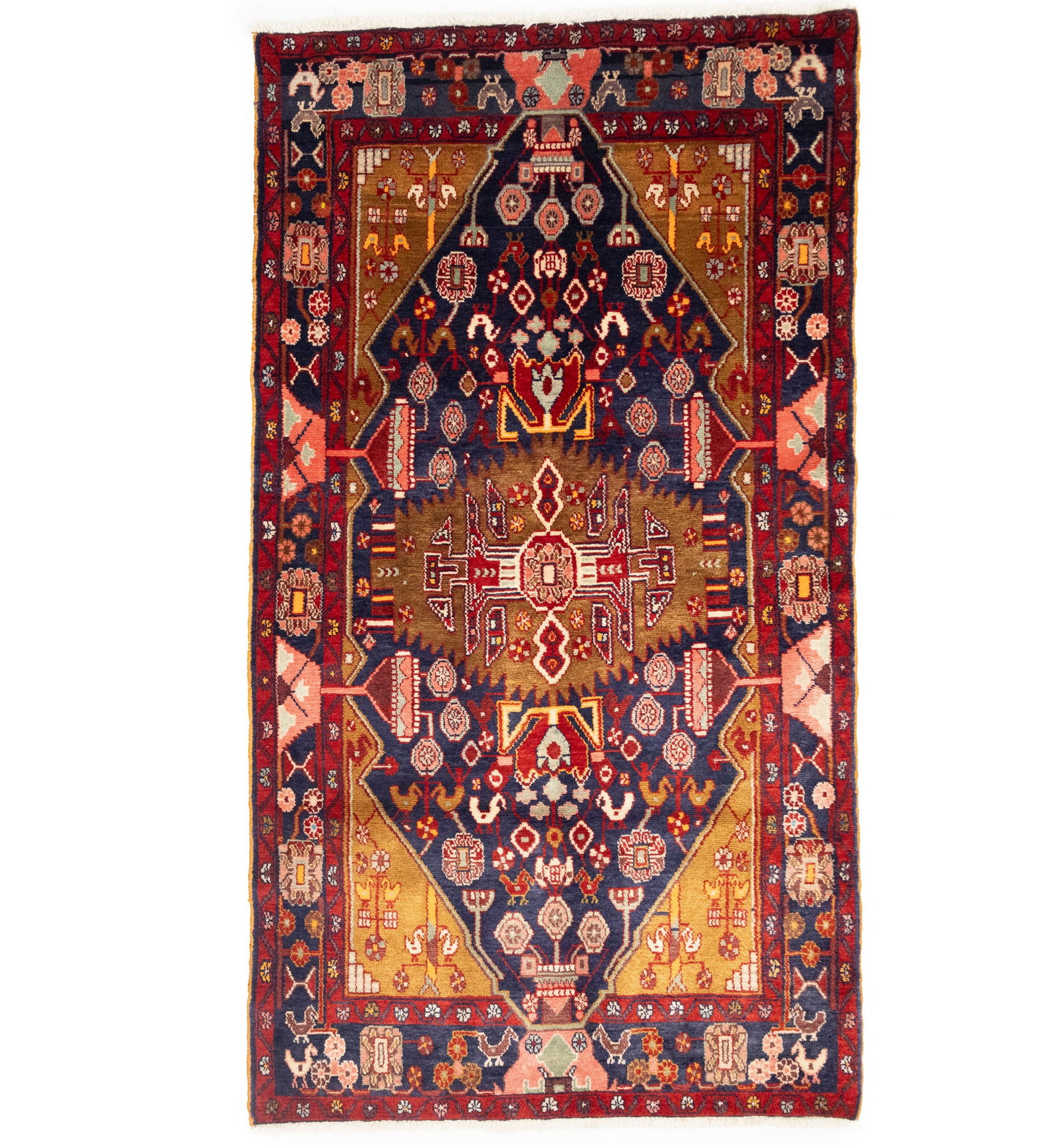 Vintage Purple-navy Floral Tribal 4'4X8 Hamedan Persian Rug: Title: Vintage Purple-navy Floral Tribal 4'4X8 Hamedan Persian Rug Description:Handmade vintage 4'4X8 purple-navy original rug made with vegetable dyes (fine wool pile and cotton foundation), exceptio