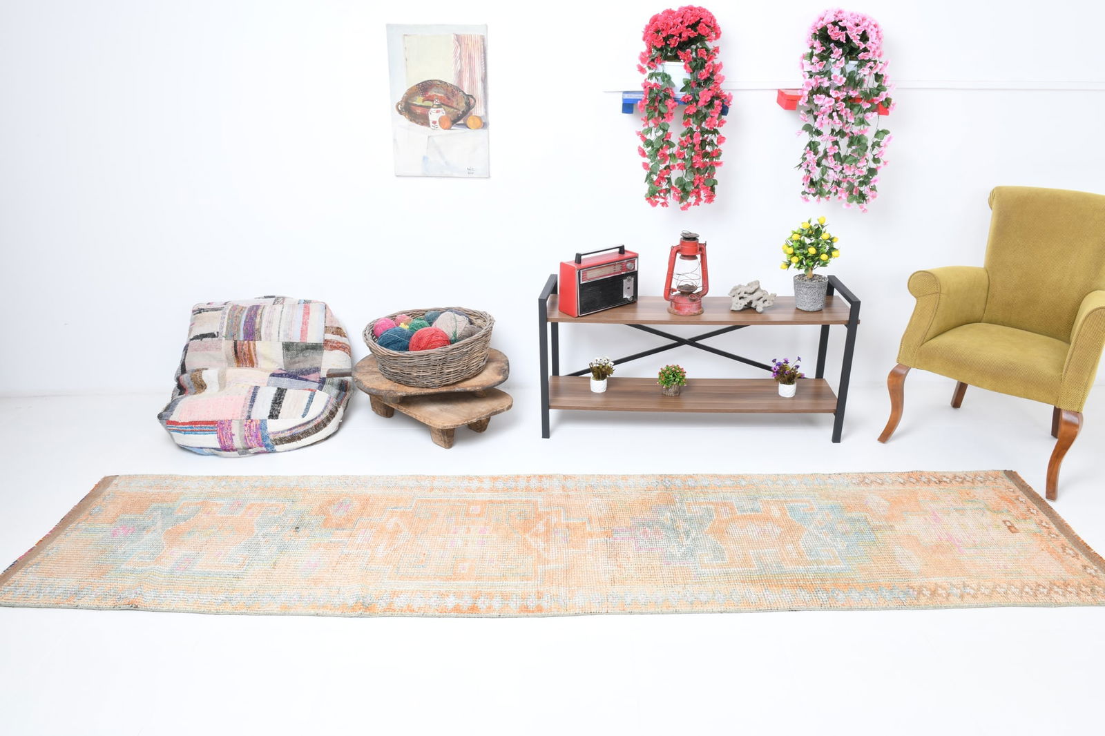 2'6'' x 11'5'' Handmade Vintage Wool Rug - 7166 - 2