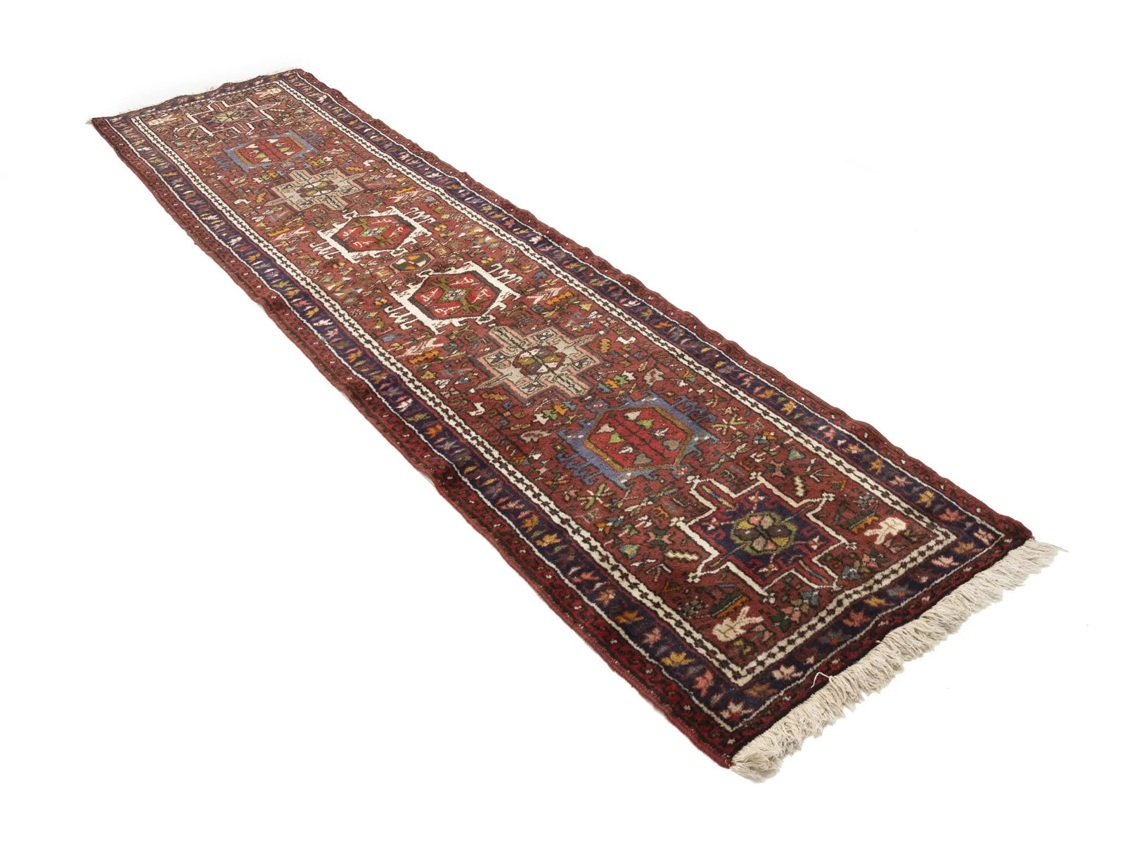 Vintage Red Geometric 2'4X9'5 Karajeh Persian Runner Rug - 3