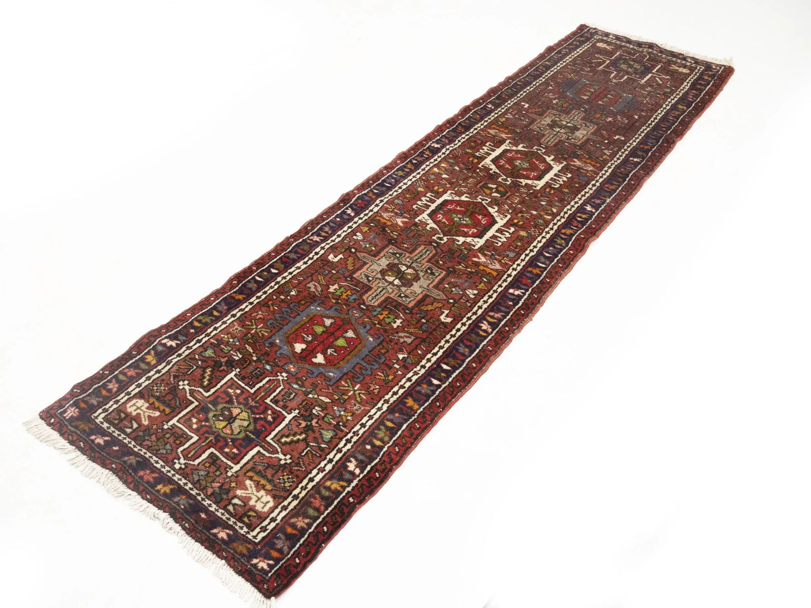 Vintage Red Geometric 2'4X9'5 Karajeh Persian Runner Rug - 4