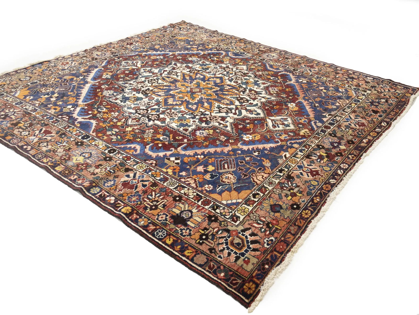 Semi Antique Rusty Brown Floral 10X10 Bakhtiari Persian Square Rug - 3