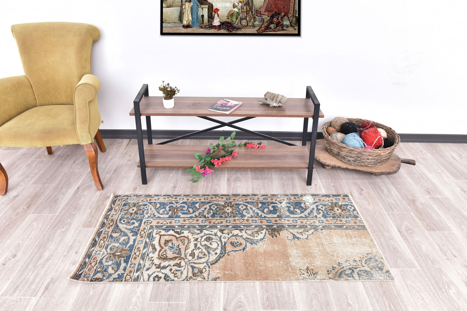 2'2'' x 5'1'' Handmade Vintage Wool Rug - 240867: Title: 2'2'' x 5'1'' Handmade Vintage Wool Rug - 240867 Description:2'2'' x 5'1'' Handmade Vintage Wool Rug - 240867 Origin:Turkiye Date/Period:1960-90 Materials:Wool,Cotton Dimension:2'2''x5'1'' ft,
