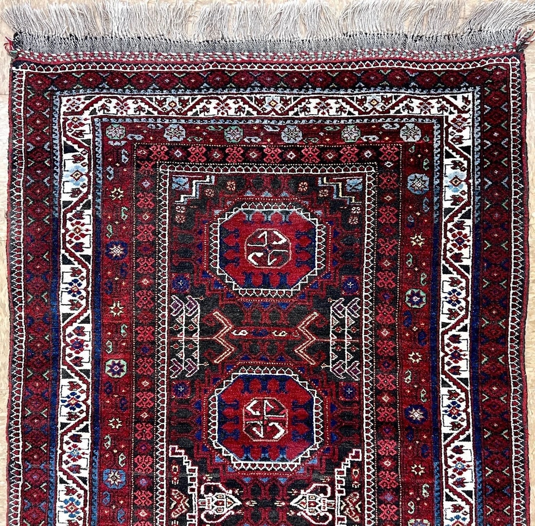 Hand-Knotted Antique Persian Balouch Tribal Runner Wool Rug 3'5" x 9'5" - 12