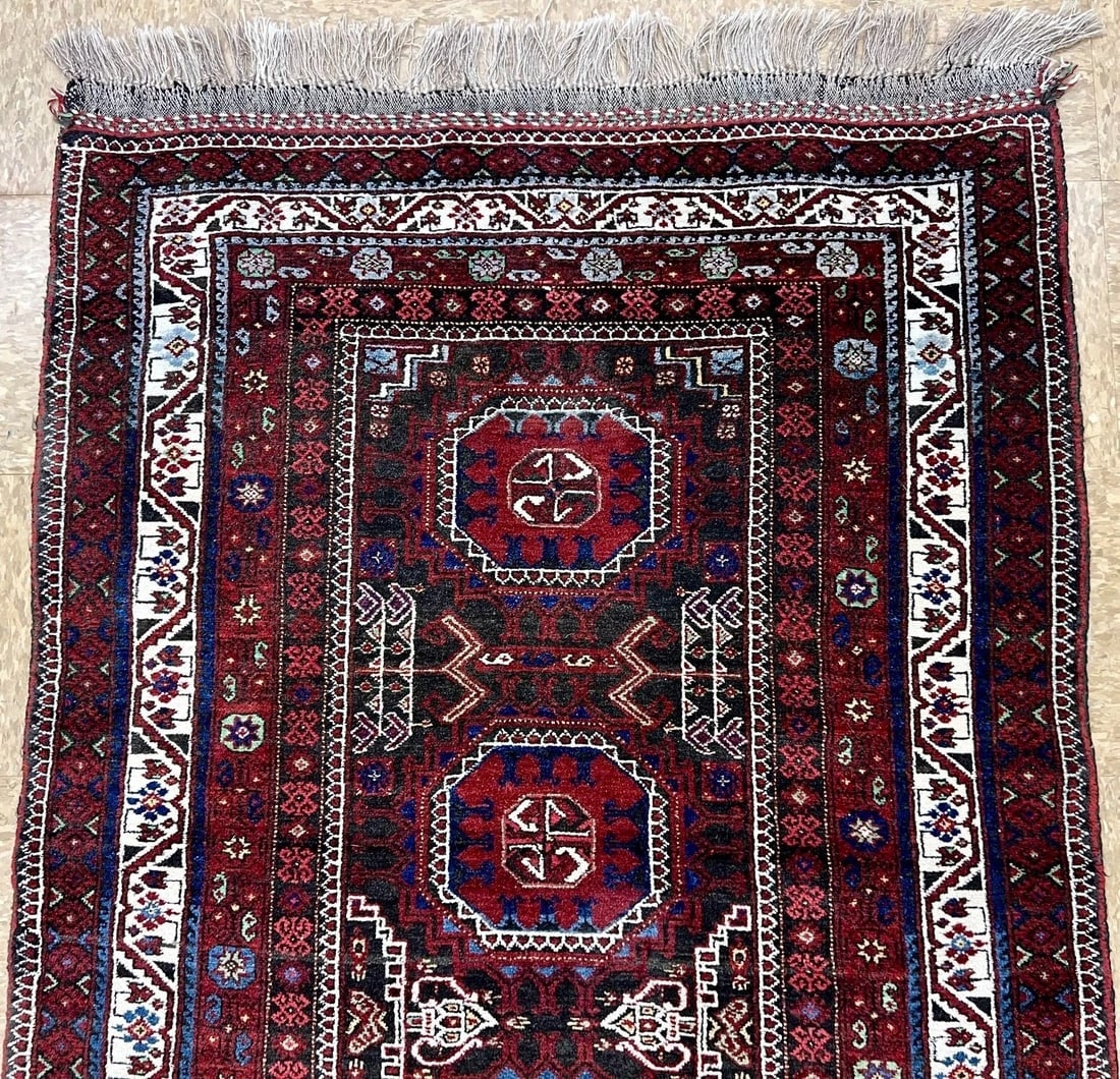 Hand-Knotted Antique Persian Balouch Tribal Runner Wool Rug 3'5" x 9'5" - 14