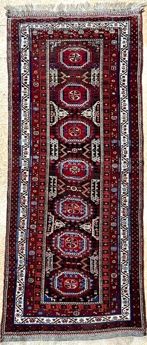Hand-Knotted Antique Persian Balouch Tribal Runner Wool Rug 3'5" x 9'5"