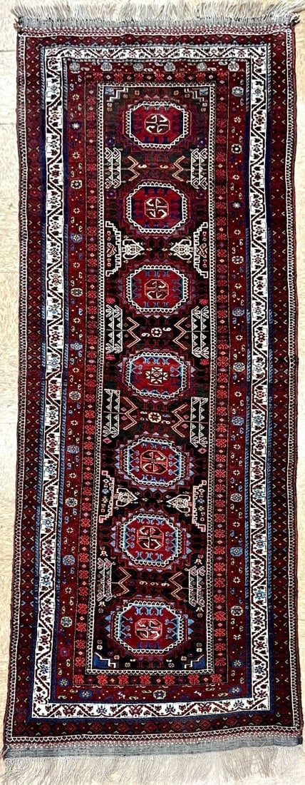 Hand-Knotted Antique Persian Balouch Tribal Runner Wool Rug 3'5" x 9'5" - 3