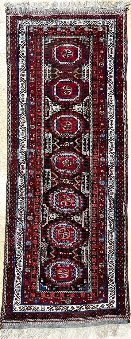 Hand-Knotted Antique Persian Balouch Tribal Runner Wool Rug 3'5" x 9'5" - 4