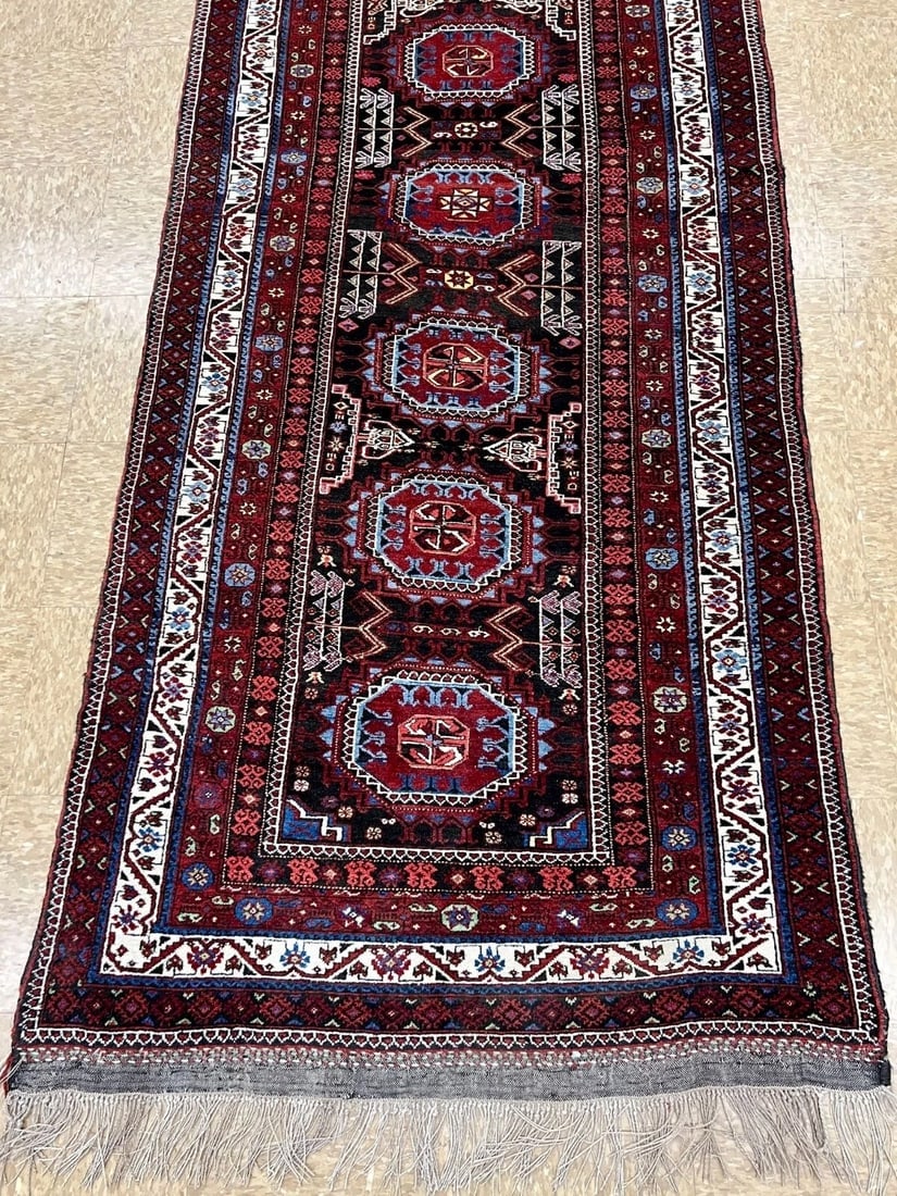 Hand-Knotted Antique Persian Balouch Tribal Runner Wool Rug 3'5" x 9'5" - 7