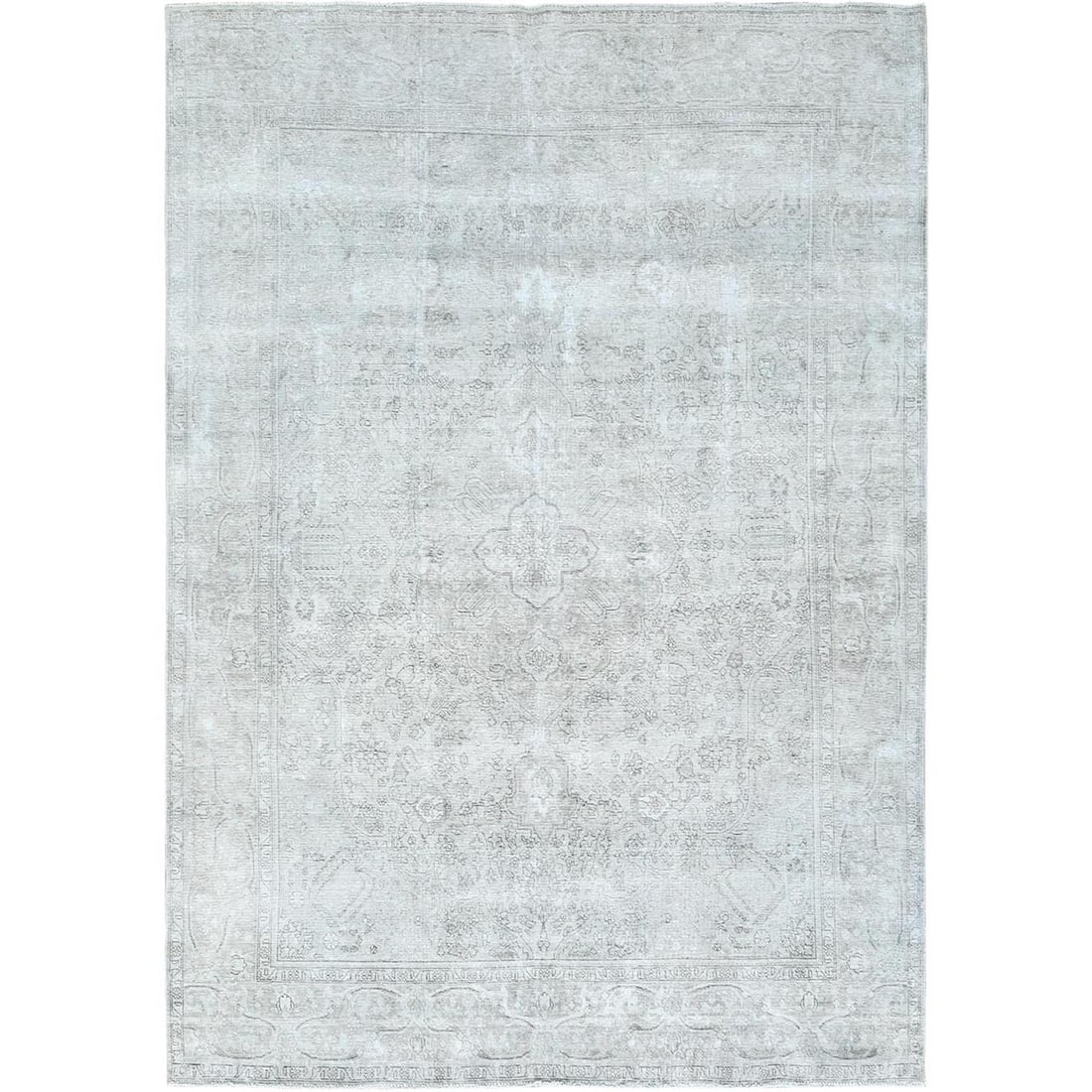 Blueish Gray, Worn Wool Hand Knotted, Vintage Persian Tabriz Rug: Title: Blueish Gray, Worn Wool Hand Knotted, Vintage Persian Tabriz Rug Description: This is a truly genuine one-of-a-kind. It has been Knotted for months and months in the centuries-old weaving craft