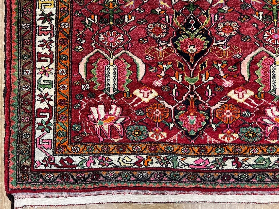 Hand-Knotted Sarouk Semi-Antique Wool Reds Blues Oriental Area Rug 4'6" x 6'9" - 9