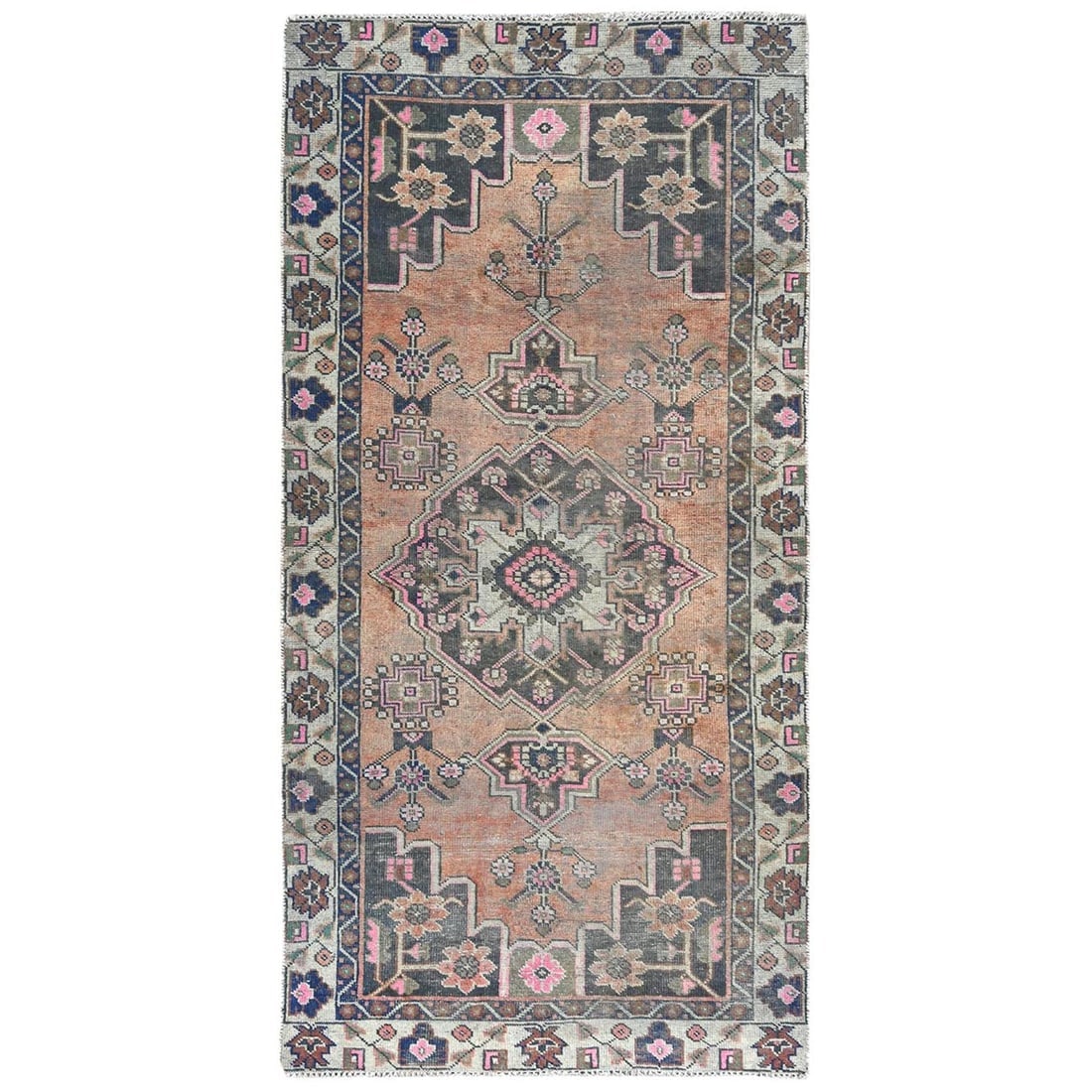 Light Coral Vintage Persian Bakhtiar Hand Knotted Pure Wool Rug: Title: Light Coral Vintage Persian Bakhtiar Hand Knotted Pure Wool Rug Description: This is a truly genuine one-of-a-kind. It has been Knotted for months and months in the centuries-old weaving crafts