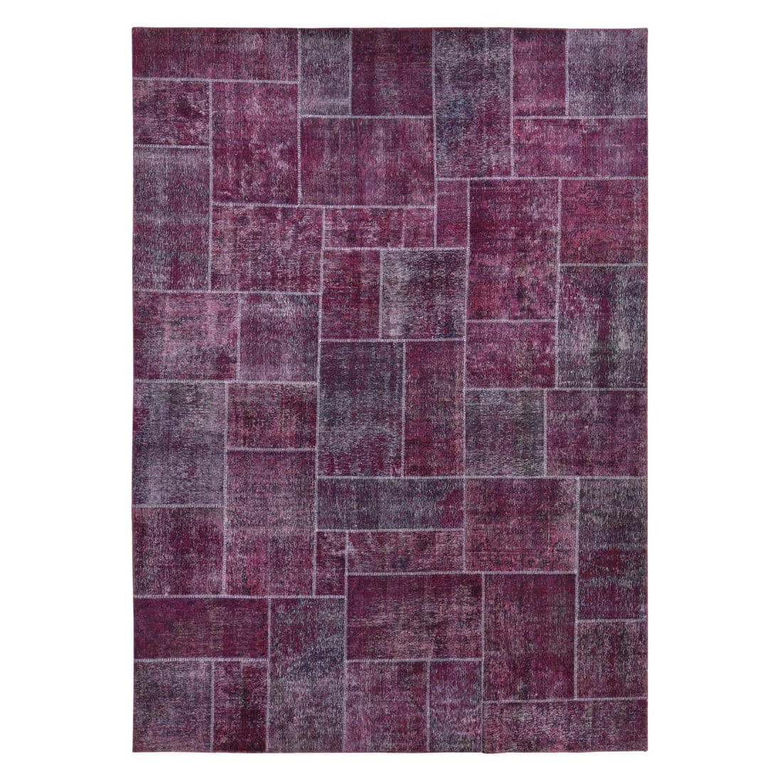 Red, Vintage Overdyed Persian Patchwork Design, Hand Knotted Wool Rug: Title: Red, Vintage Overdyed Persian Patchwork Design, Hand Knotted Wool Rug Description: This is a truly genuine one-of-a-kind. It has been Knotted for months and months in the centuries-old weaving