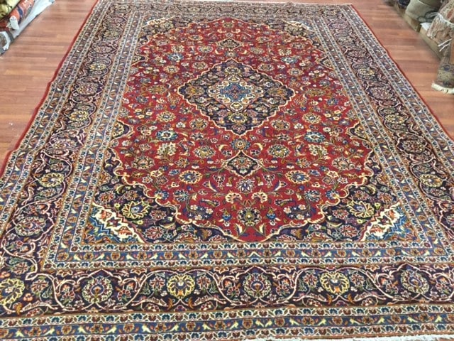 Semi antique Persian Kashan Rug-4521: Title:Semi antique Persian Kashan Rug-4521 Description:Semi antique Persian Kashan rug from central Persia, size 7 ft. 9 inches by 10 ft. 8 inches, circa 1960, excellent condition on red field, comple