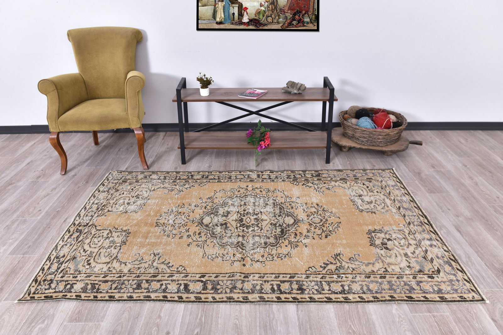 4'0'' x 7'1'' Handmade Vintage Wool Rug - 240858: Title: 4'0'' x 7'1'' Handmade Vintage Wool Rug - 240858 Description:4'0'' x 7'1'' Handmade Vintage Wool Rug - 240858 Origin:Turkiye Date/Period:1960-90 Materials:Wool,Cotton Dimension:4'0''x7'1'' ft,