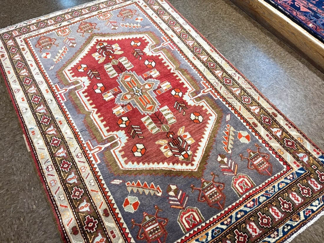 Hand-Knotted Persian Zanjan Geometric Vintage Tribal Wool Oriental Area Rug 4'2" x 6'8" - 8