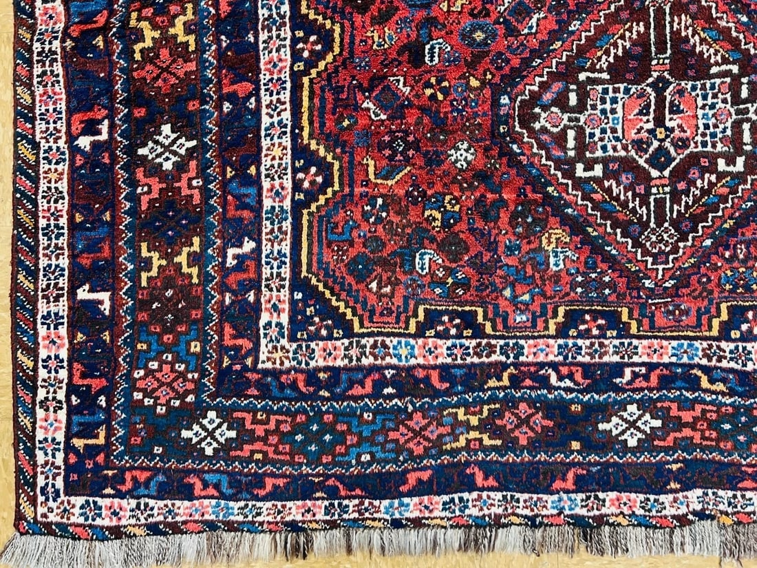 Hand-Knotted Antique Persian Qashqai Tribal Wool Geometric Oriental Area Rug Carpet 6'7" x 10' - 11