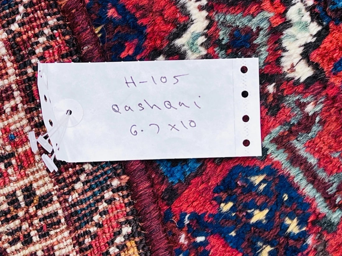 Hand-Knotted Antique Persian Qashqai Tribal Wool Geometric Oriental Area Rug Carpet 6'7" x 10' - 12