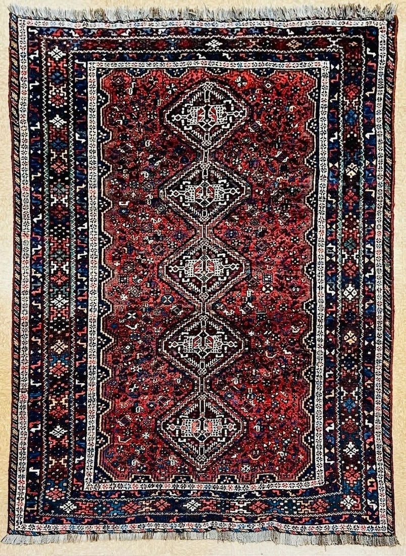 Hand-Knotted Antique Persian Qashqai Tribal Wool Geometric Oriental Area Rug Carpet 6'7" x 10' - 14