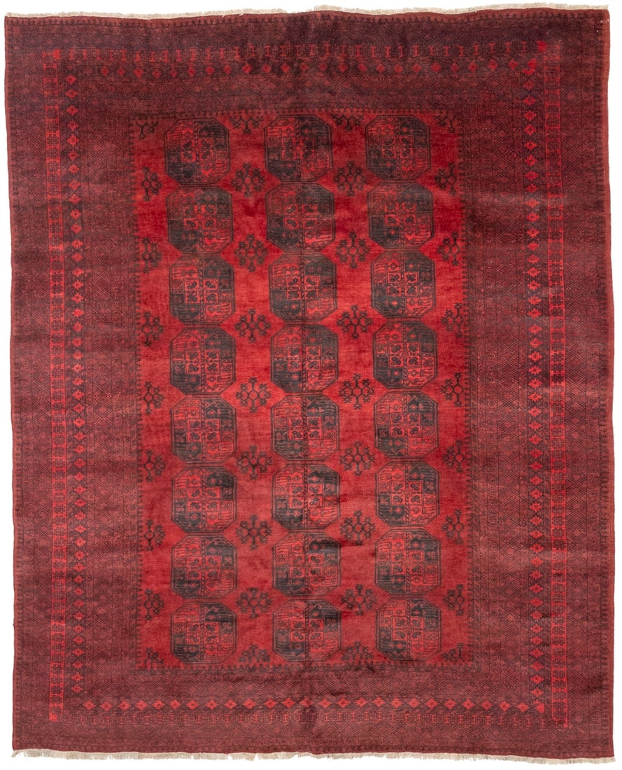 Red Floral Tribal 9'5X11'7 Afghan Herati Vintage Oriental Rug: Title: Red Floral Tribal 9'5X11'7 Afghan Herati Vintage Oriental Rug Description:Hand Knotted 9'5X11'7 red Oriental rug made with vegetable dyes (fine wool pile and cotton found