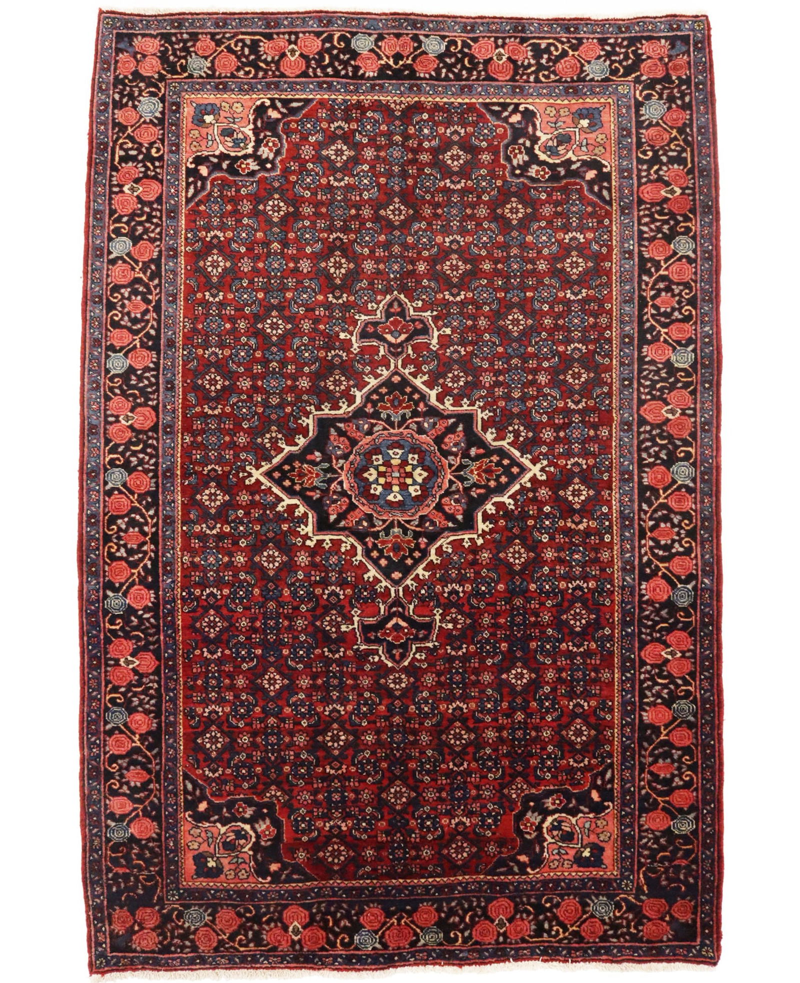 Vintage Floral Maroon Red 4X6'5 Gholtogh Persian Rug: Title: Vintage Floral Maroon Red 4X6'5 Gholtogh Persian Rug Description:Handmade vintage 4X6'5 maroon red Persian rug made with vegetable dyes (fine wool pile and cotton foundation), superior knot cou
