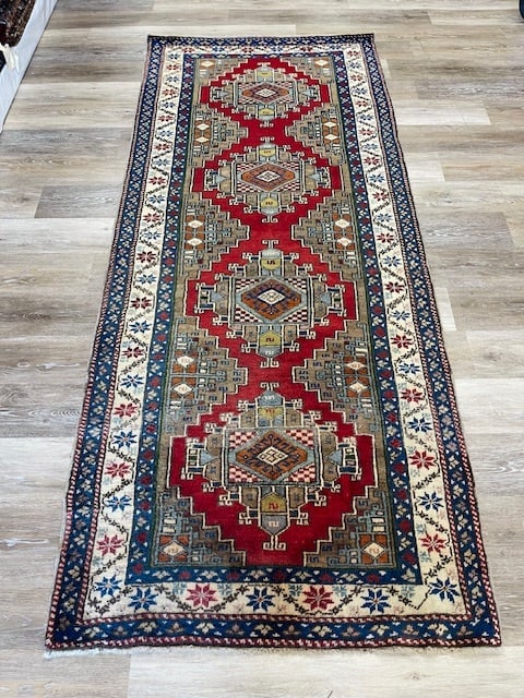 Antique Turkish Geometric Runner-4063