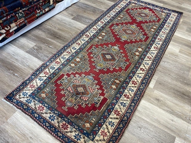 Antique Turkish Geometric Runner-4063 - 2