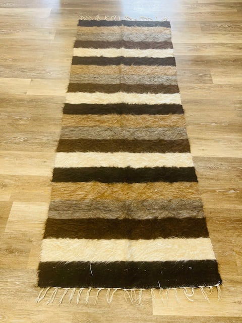 Antique Turkish Tulu Tribal rug: Title:Antique Turkish Tulu Tribal rug Description:Cute antique Turkish Tulu rug from central Turkey, size 2 ft. 6 inches by 6 ft. 8 inches, circa 1940 in excellent condition with shaggy wool throughou