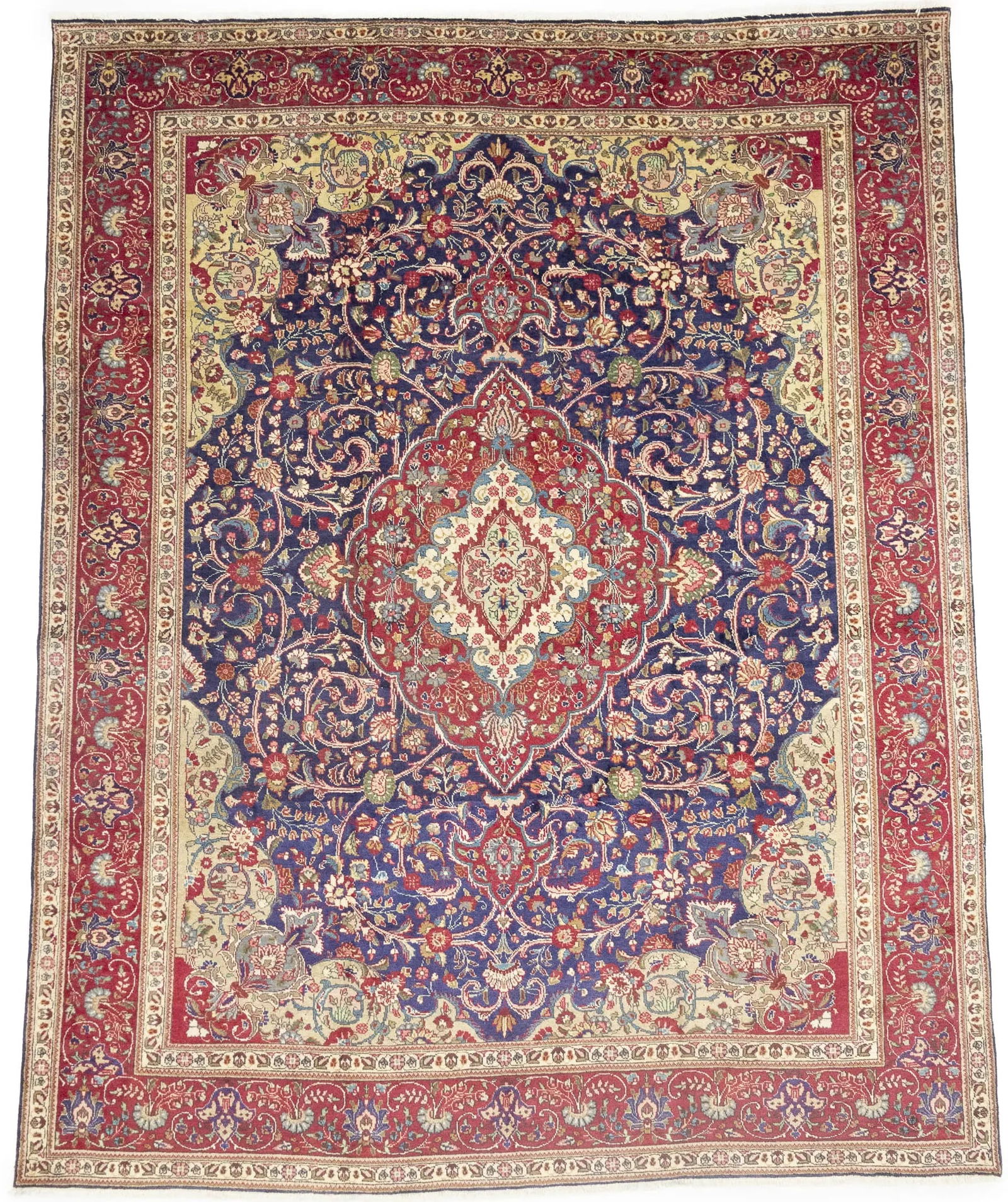 Semi Antique Purple-navy Classic 10X12'5 Tabriz Persian Rug: Title: Semi Antique Purple-navy Classic 10X12'5 Tabriz Persian Rug Description:Handmade vintage 10X12'5 purple-navy Persian rug made with vegetable dyes (fine wool pile and cotton foundation), superio