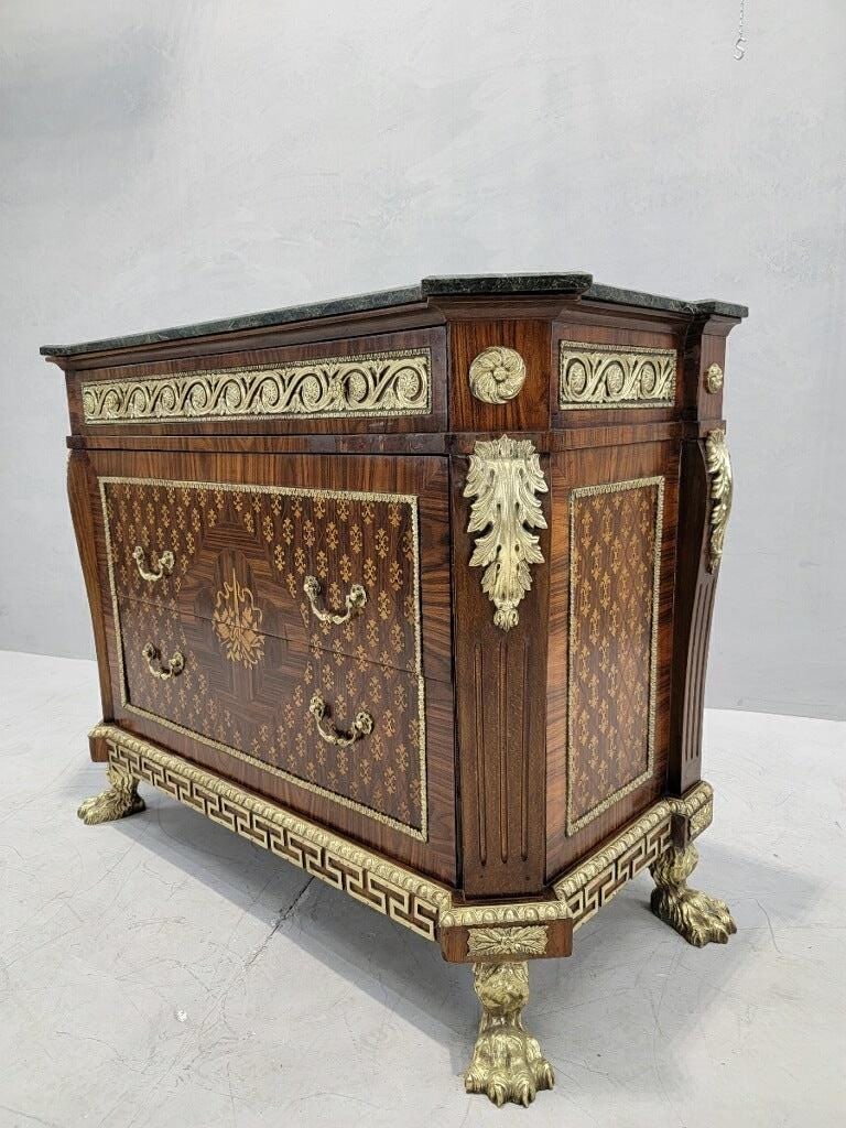 Antique French Empire Style Marquetry Inlay Chest Commode - 8