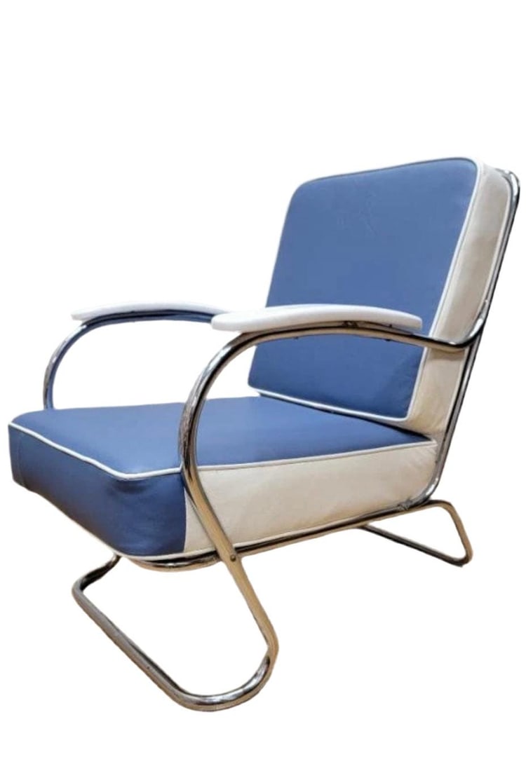 Art Deco Mucke-Melder Tubular Steel Lounge Chair Newly Reupholstered in Leather (1 of 6)