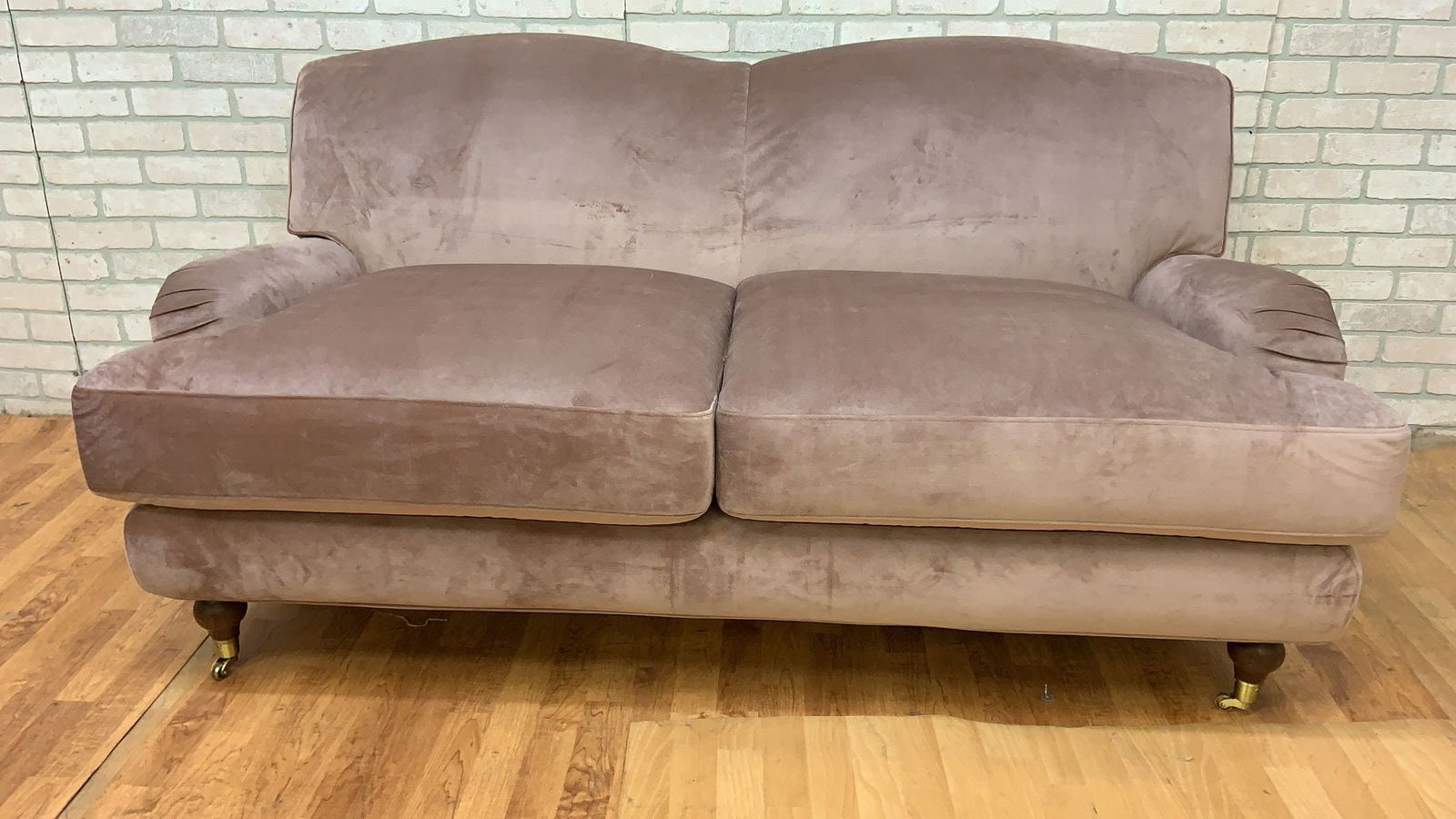 Vintage Oversized Classic Rolled Arm Pink-Rose Velvet Sydney Loveseat (1 of 4)